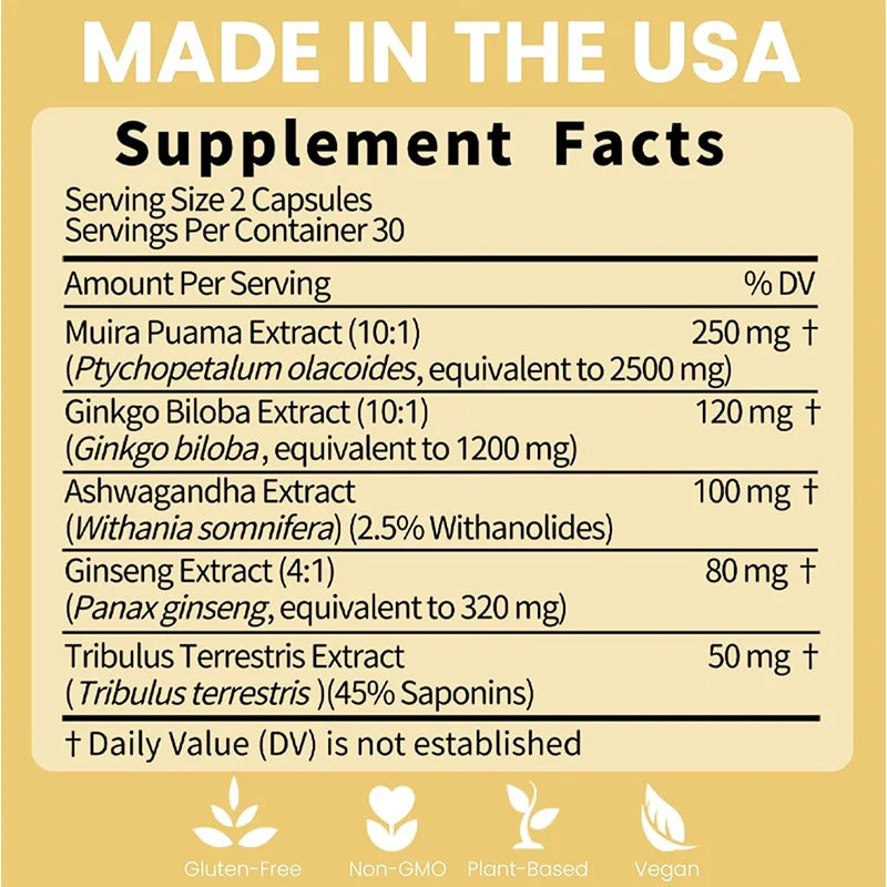 Potency Ashwagandha Ginkgo Tribulus, Herbal Supplement 60 Tablets, Immune Antioxidant Gut Health