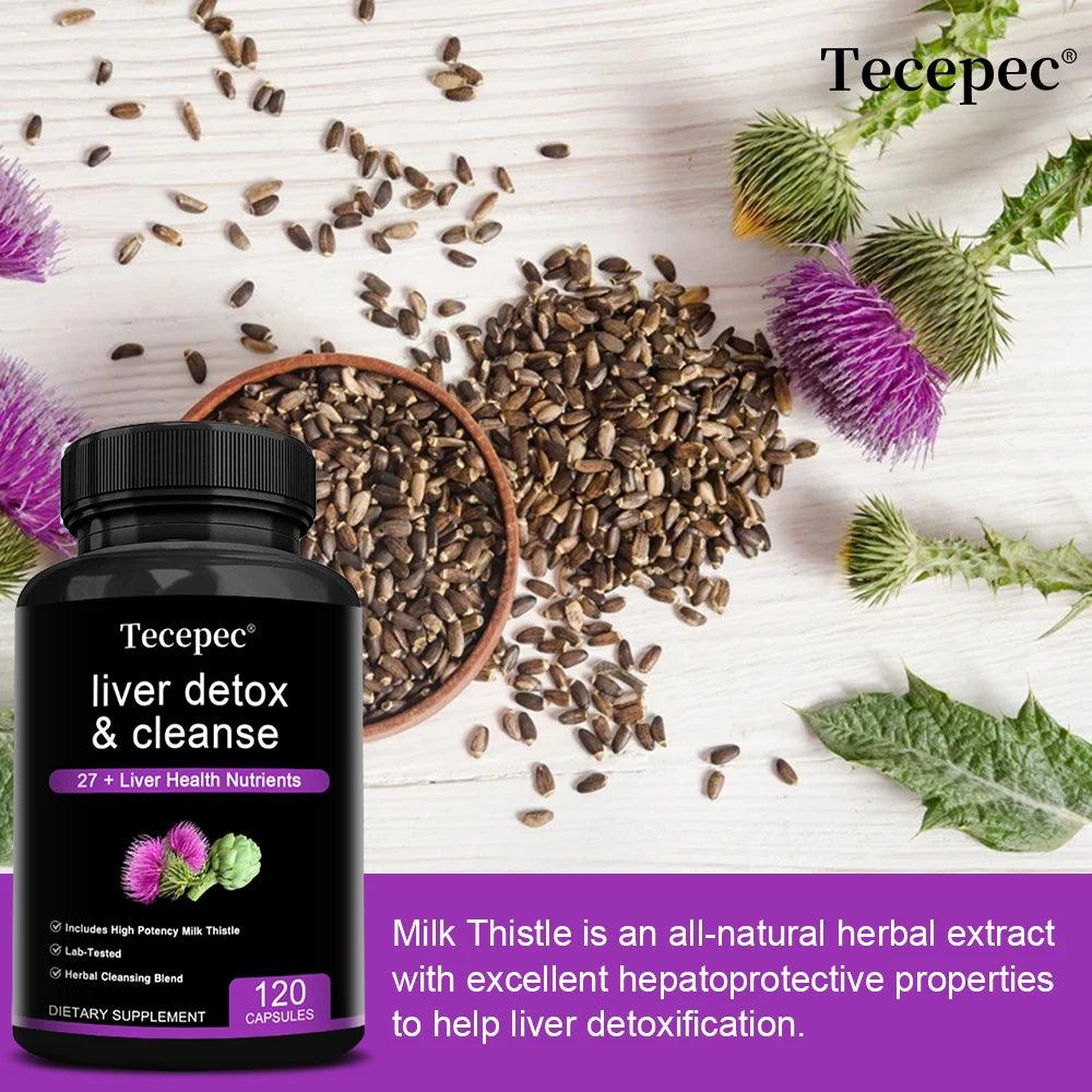 Tecepec Liver Cleanse Detox Supplement Herbal Liver Support with Milk Thistle, Nutritional Supplement for Liver Health