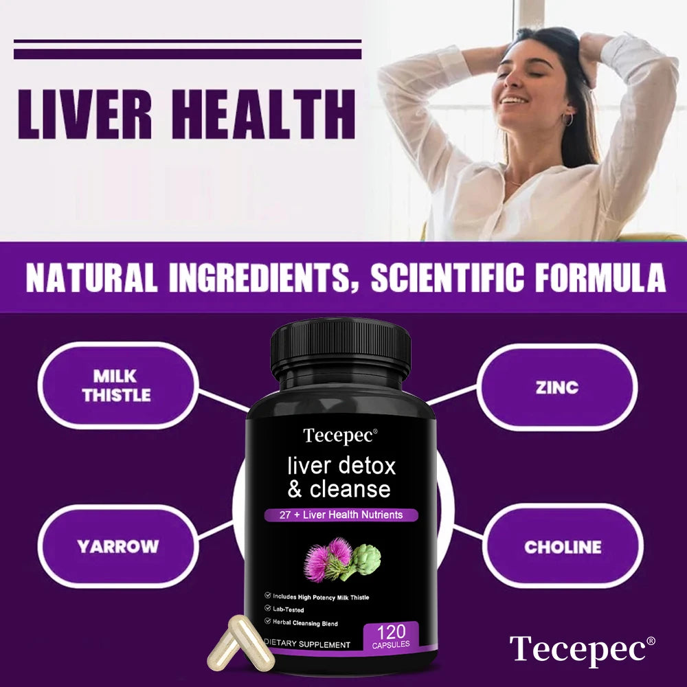Tecepec Liver Cleanse Detox Supplement Herbal Liver Support with Milk Thistle, Nutritional Supplement for Liver Health