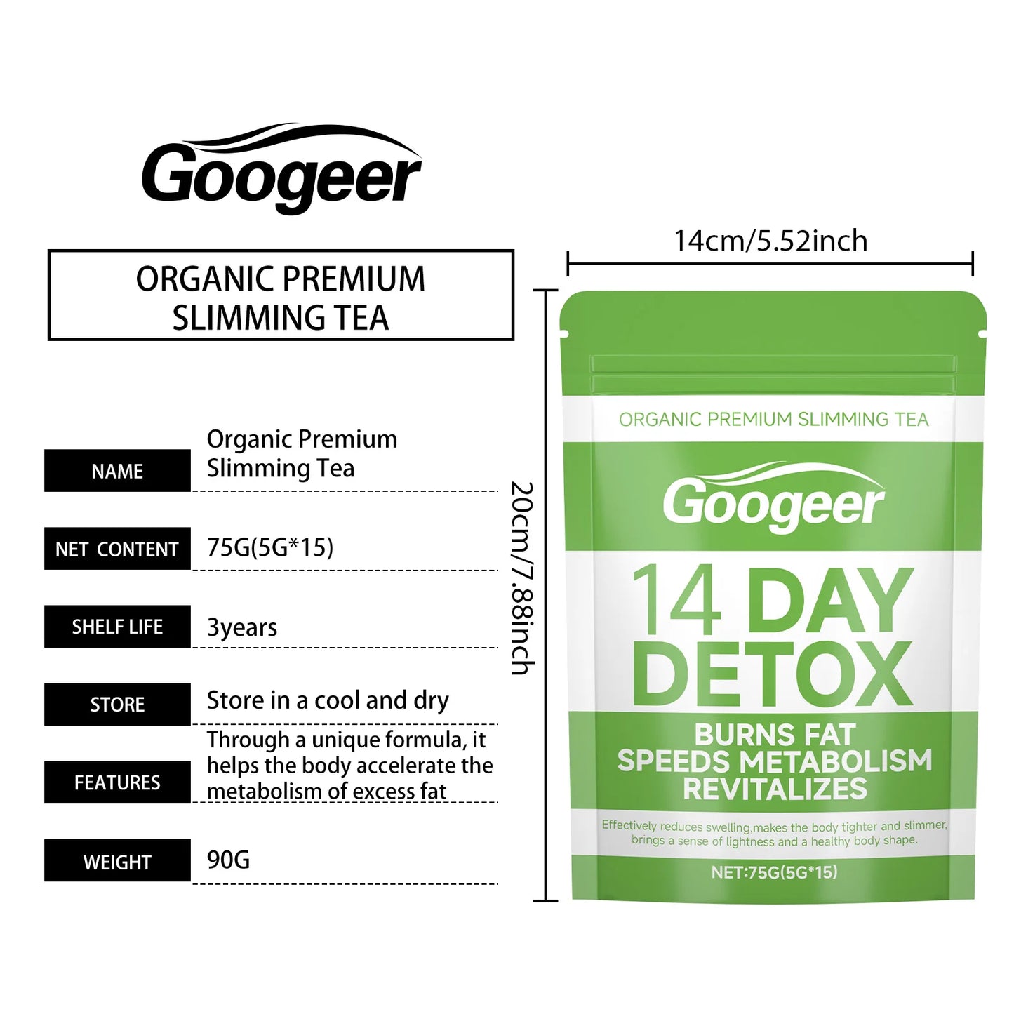 Googeer 75g Slimming Detox Tea Weight Loss Organic Dietary Supplement Fat Burning Body Relieve Fatigue Herbal Detoxifying Tea