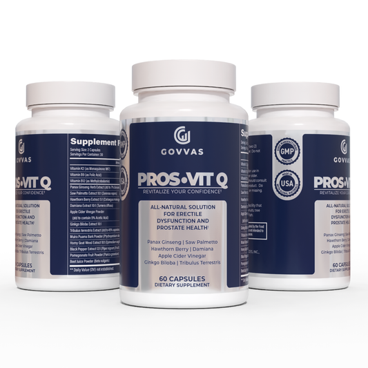 Pro-Vit Q is a natural supplement for prostate health and erectile dysfunction. It supports urinary flow, reduces BPH symptoms, and enhances sexual performance with ingredients like saw palmetto, zinc, Hawthorn berry extract and panax ginseng.