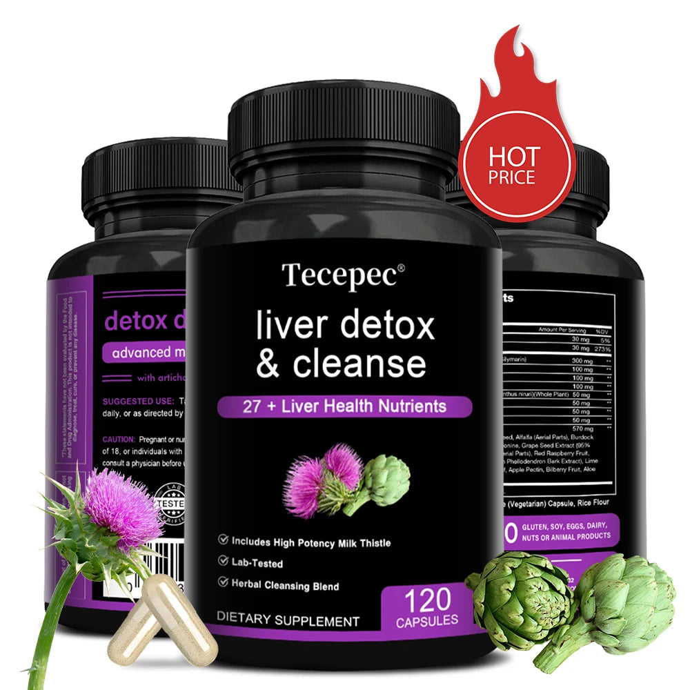 Tecepec Liver Cleanse Detox Supplement Herbal Liver Support with Milk Thistle, Nutritional Supplement for Liver Health