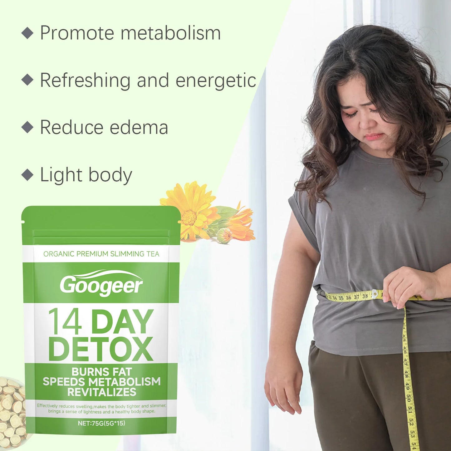 Googeer 75g Slimming Detox Tea Weight Loss Organic Dietary Supplement Fat Burning Body Relieve Fatigue Herbal Detoxifying Tea