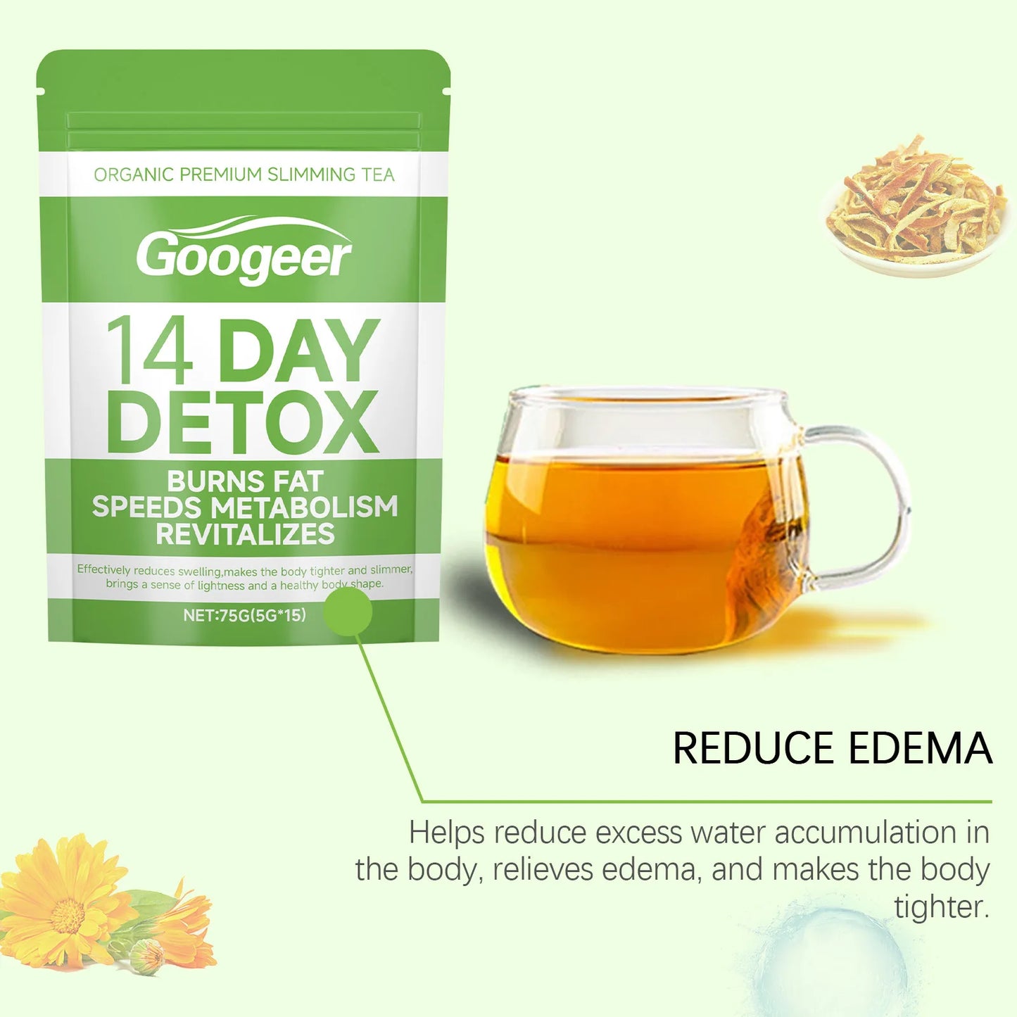 Googeer 75g Slimming Detox Tea Weight Loss Organic Dietary Supplement Fat Burning Body Relieve Fatigue Herbal Detoxifying Tea
