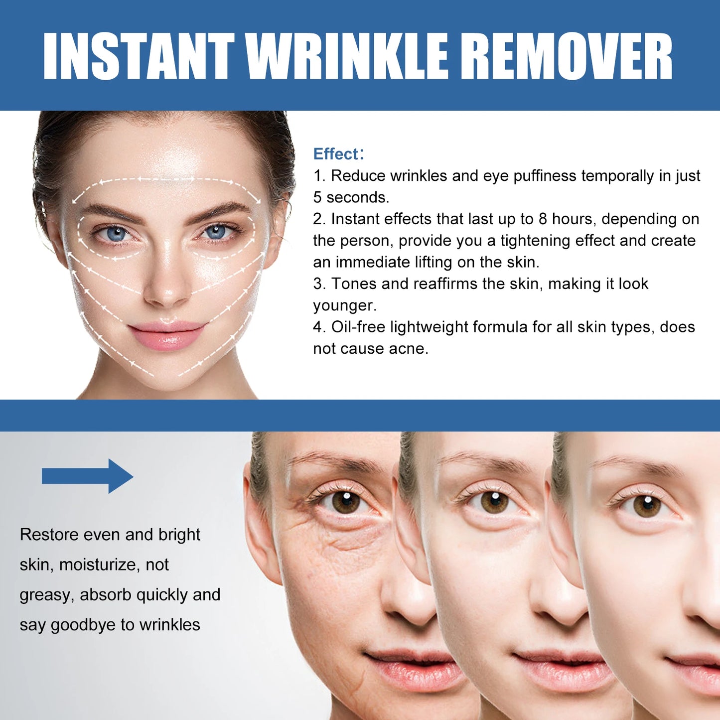 Instant Anti-wrinkle Face Cream Anti Aging Firming Lifting Fade Fine Lines Whitening Moisturizing Brighten Tighten Replenishes